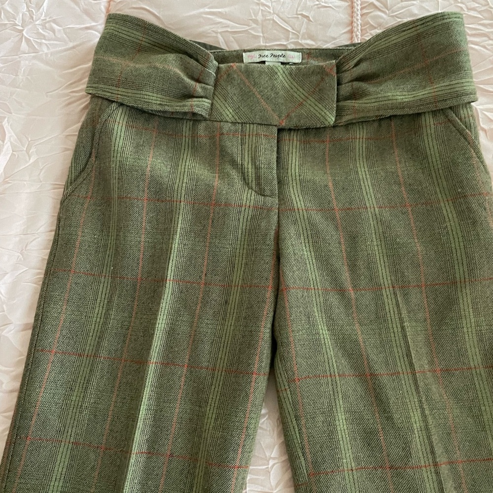 Free People Olive Plaid Women's Trousers